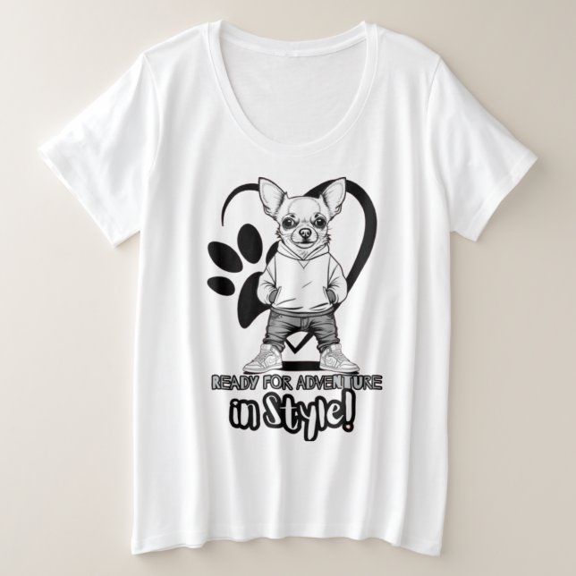 Camiseta Plus Size Kicks legal, Pup Mais Frio: Chihuahua Fashionável (Frente do Design)