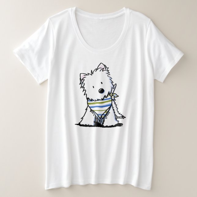 Camiseta Plus Size KiniArt Westie Em Scarf (Frente do Design)
