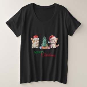 Camiseta Plus Size Kitten Cat Papais noeis Red Green Felry Festa de N