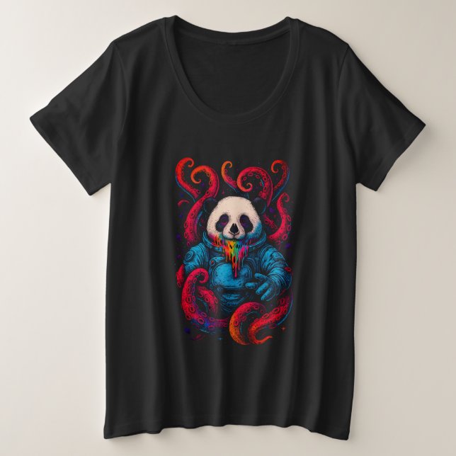 Camiseta Plus Size Kraken Panda Cósmico (Frente do Design)