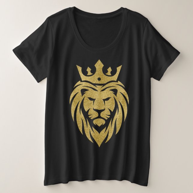 Camiseta Plus Size Leão com Coroa - Estilo Dourado 3 (Frente do Design)