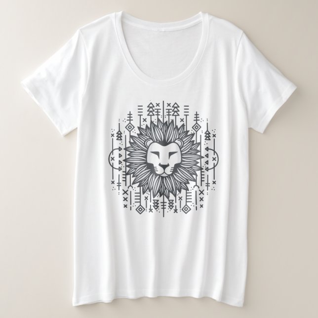 Camiseta Plus Size Leão Tribal (Frente do Design)