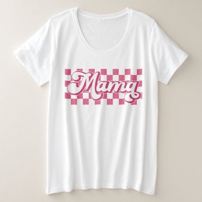Camiseta Plus Size Leitura Retro Mama Rosa Clássica Verificada (Frente do Design)