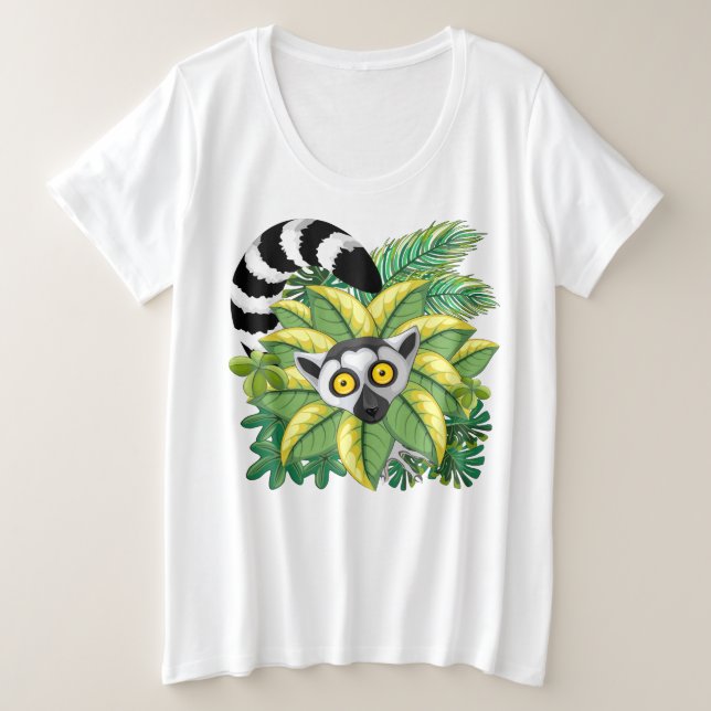 Camiseta Plus Size Lêmures de Madagascar na Selva Exótica (Frente do Design)