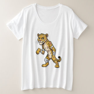 Camiseta Plus Size Leopardo de Cartoon Duro com Bandagens - Engraçado