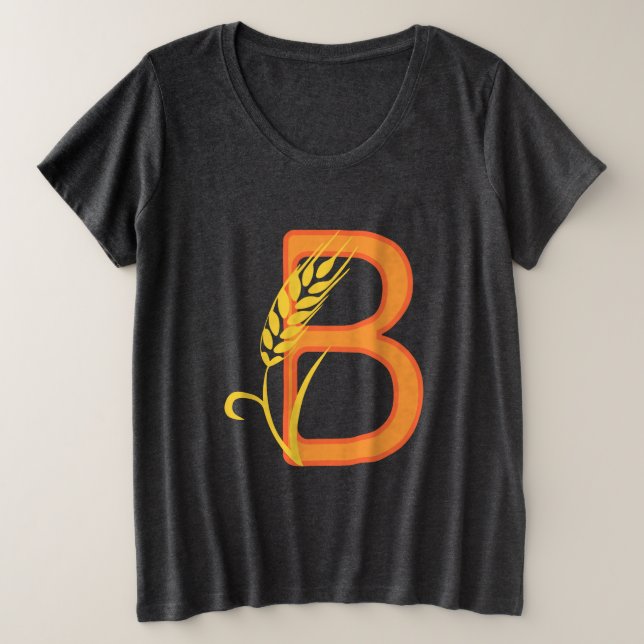 Camiseta Plus Size Letra maiúscula B monograma floral (Frente do Design)