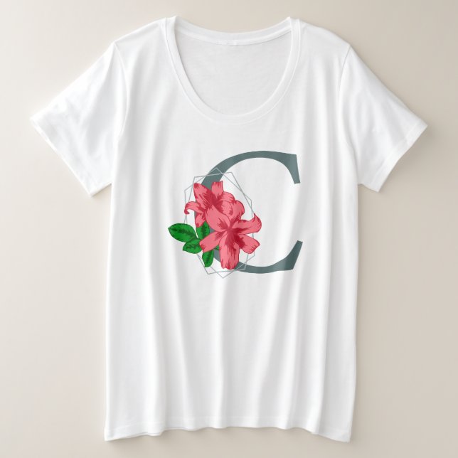 Camiseta Plus Size Letra maiúscula C monograma floral (Frente do Design)