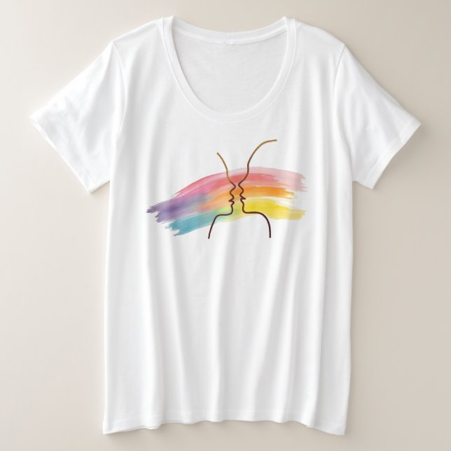 Camiseta Plus Size LGBTQ GoldenLineArt e Arco-Íris Bruto (Frente do Design)