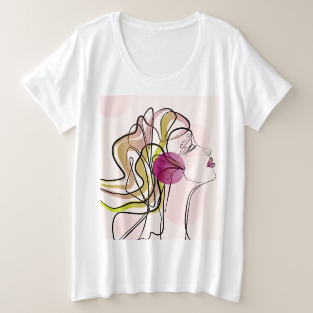 Camiseta Plus Size Linda Mulher Arte em Uma Linha (Frente do Design)