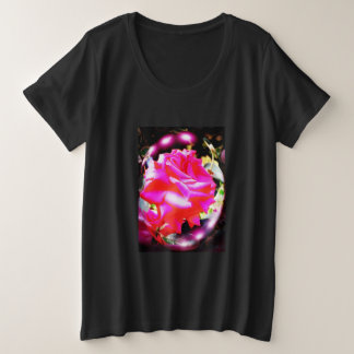 Camiseta Plus Size Linda rosa floral flor tendência