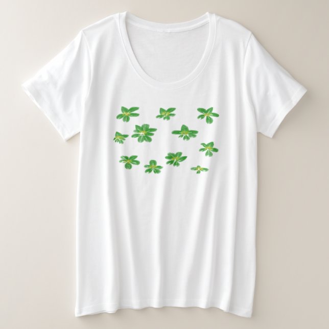 Camiseta Plus Size Lindas flores verdes para o verão (Frente do Design)
