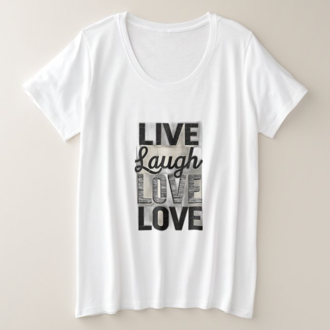 Camiseta Plus Size Live / Laugh / Love (Frente do Design)