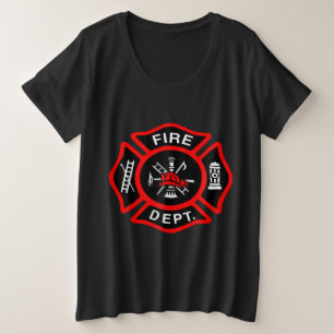 Camiseta Plus Size Logótipo do Departamento de Bombeiros, Crachá Negr