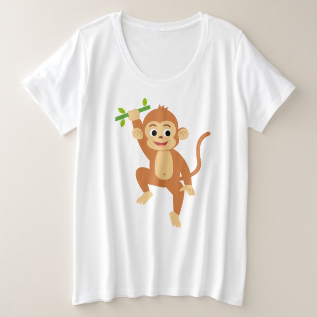 Camiseta Plus Size Macaco Fofo com Bambu  (Frente do Design)
