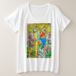Camiseta Plus Size Macaw Watercolor Parrots Plus T Shirt Tamanho
