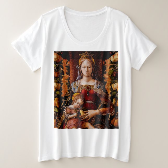Camiseta Plus Size Madonna della Candeletta por Carlo Crivelli (Frente do Design)