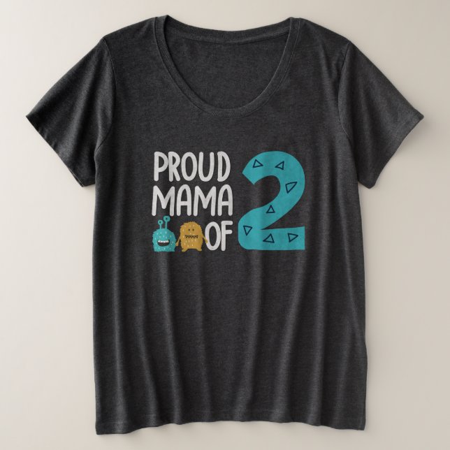 Camiseta Plus Size Mãe Orgulhosa de Dois (Frente do Design)