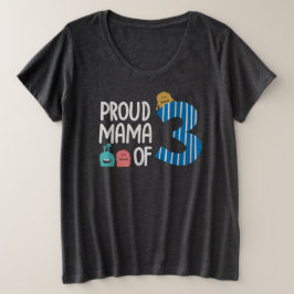 Camiseta Plus Size Mãe Orgulhosa de Três