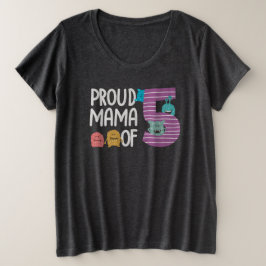 Camiseta Plus Size Mãe Orgulhosa dos Cinco