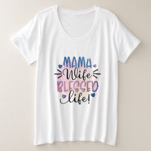 Camiseta Plus Size Mãe Presente Mãe Esposa Abençoada