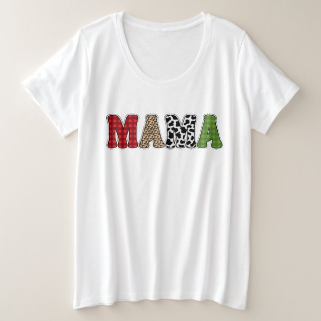Camiseta Plus Size Mama Natal Xadrez Desenho (Frente do Design)