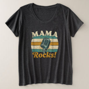 Camiseta Plus Size Mamãe Segura o Microfone Retro Dia das Mães