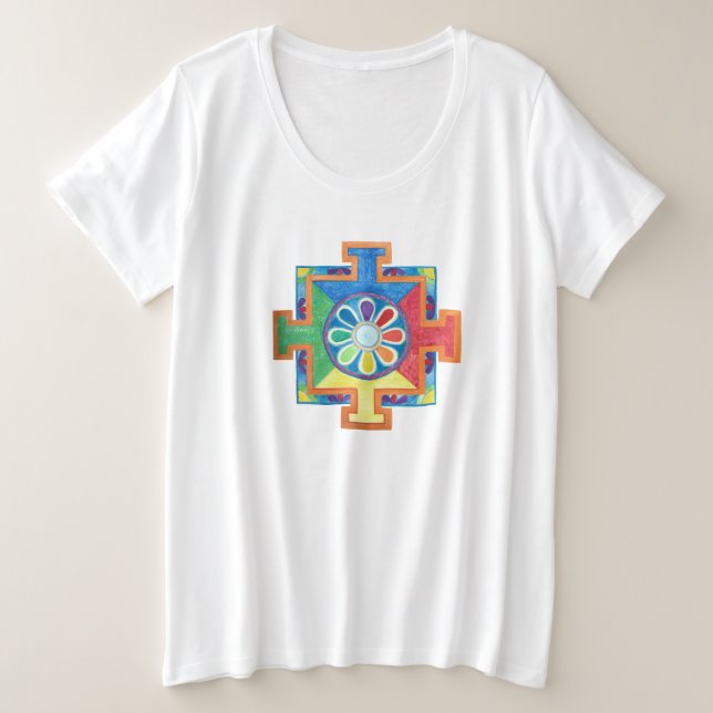 Camiseta Plus Size Mandala de Criação de Aquarela (Frente do Design)