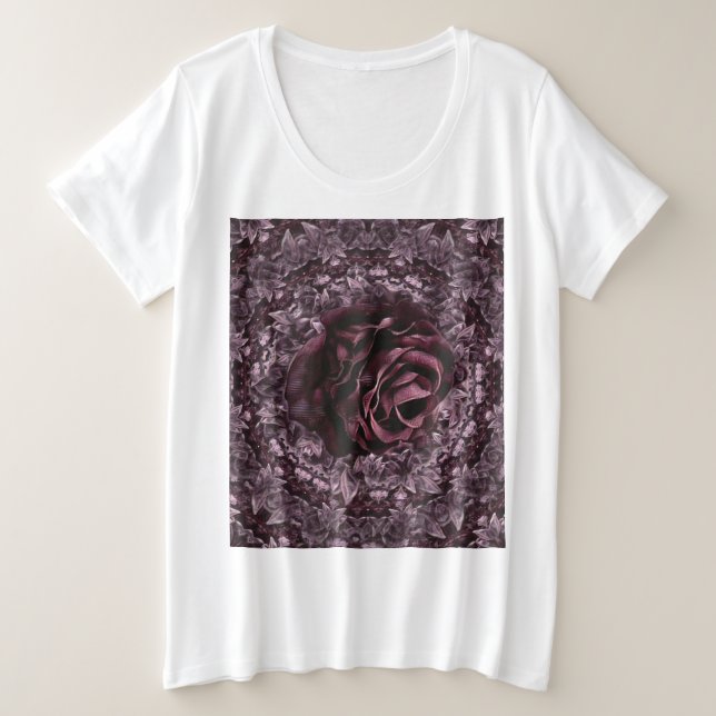 Camiseta Plus Size Mandala de Rosa  (Frente do Design)