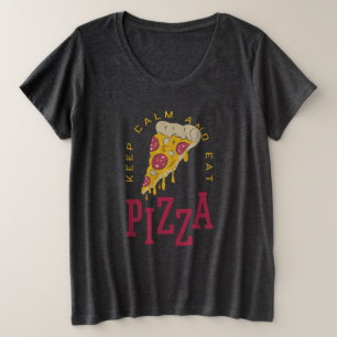 Camiseta Plus Size Mantenha Calma E Coma Pizza Engraçados Comidas