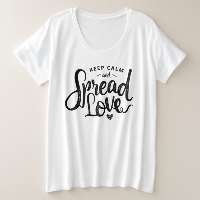 Camiseta Plus Size Mantenha Calmo Texto Amar Arte Inspiração Ar (Frente do Design)