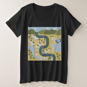 Camiseta Plus Size mapa de viagem de férias do cenário de cartoon na