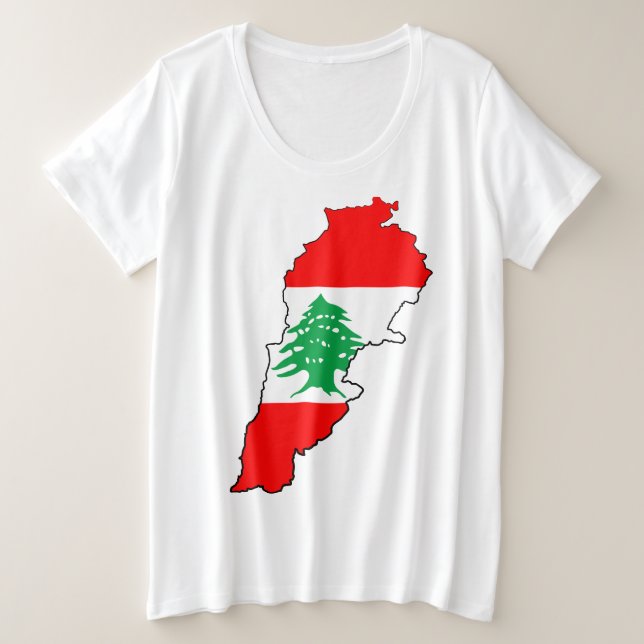 Camiseta Plus Size Mapa do Líbano com Bandeira (Frente do Design)