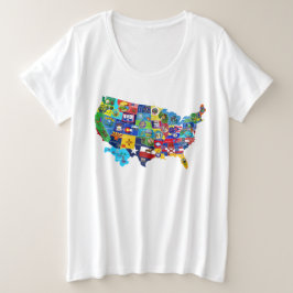 Camiseta Plus Size Mapa dos EUA
