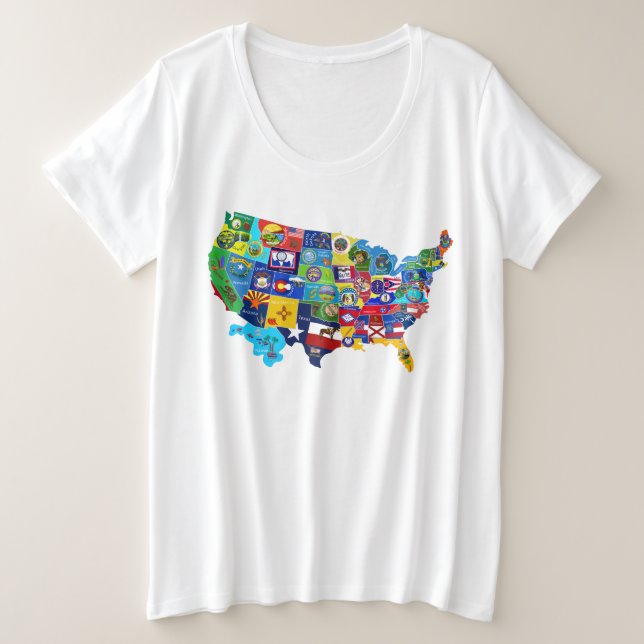 Camiseta Plus Size Mapa dos EUA (Frente do Design)