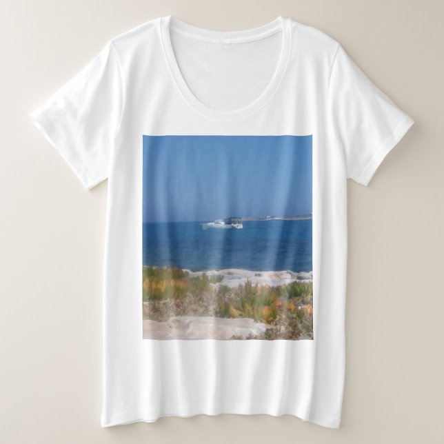 Camiseta Plus Size Mar e sol (Frente do Design)