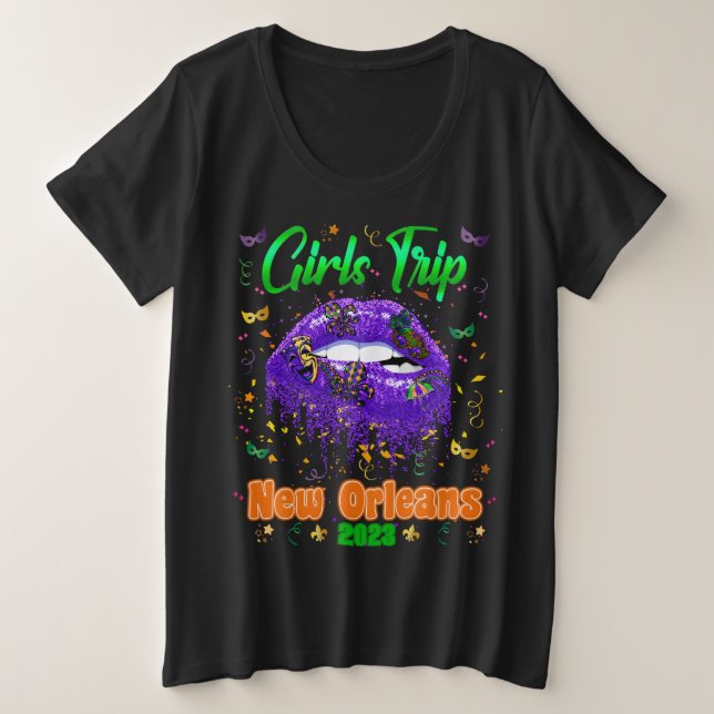 Camiseta Plus Size Mardi Gras New Orleans Girls Trip Group Combinação (Frente do Design)