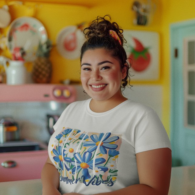 Camiseta Plus Size Margarida Azul (Blue Daisy Plus Size T-Shirt)