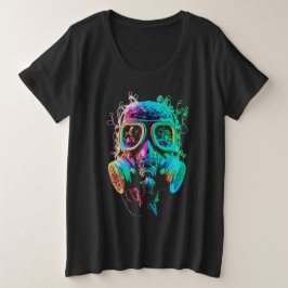 Camiseta Plus Size Máscara de Gás Neon: Arte Vibrante Caos