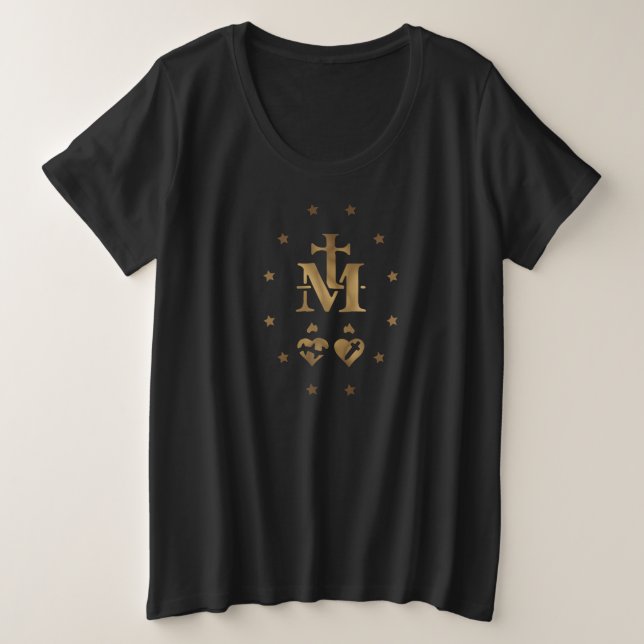 Camiseta Plus Size Medalha Miraculosa, Medalha de Nossa Senhora de Gr (Frente do Design)