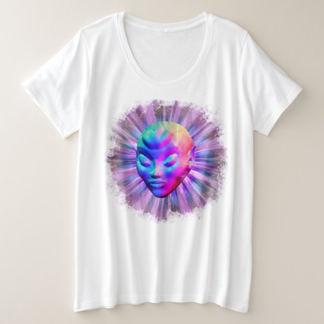 Camiseta Plus Size Meditação Psicodélica alienígena (Frente do Design)