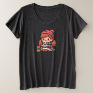 Camiseta Plus Size Menina de Natal/inverno bonita com cacau