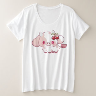 Camiseta Plus Size Menina Vaca Cherry Cute, amante da vaca.