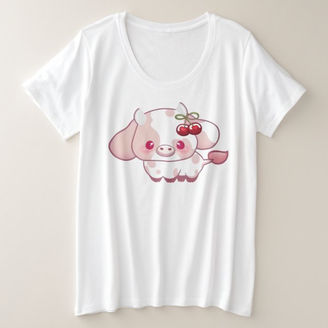 Camiseta Plus Size Menina Vaca Cherry Cute, amante da vaca. (Frente do Design)