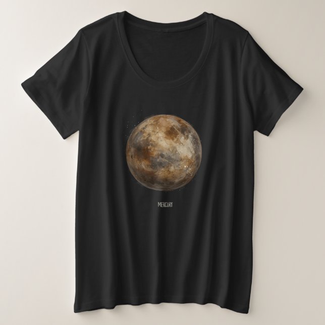 Camiseta Plus Size Mercúrio: Planeta de Aquarela (Frente do Design)