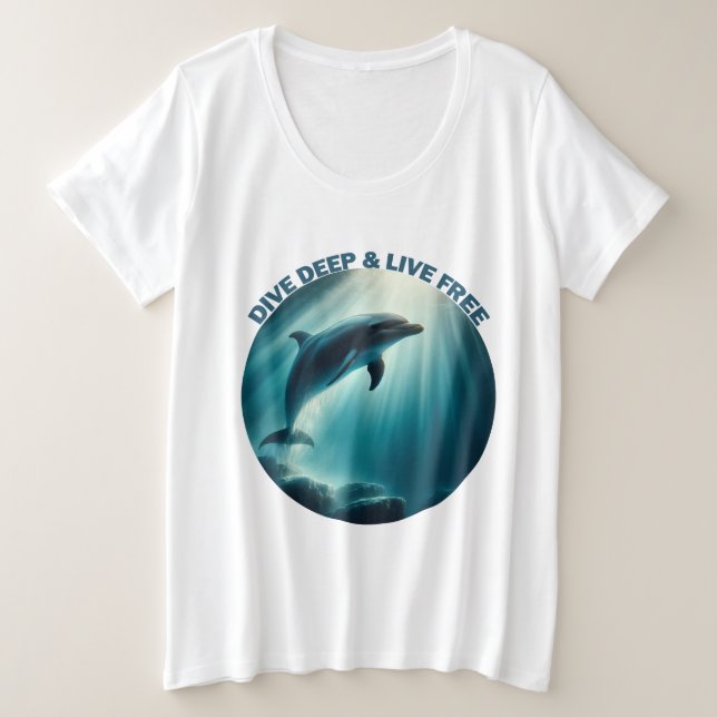 Camiseta Plus Size Mergulhe Dolphin Livre Ao Vivo (Frente do Design)