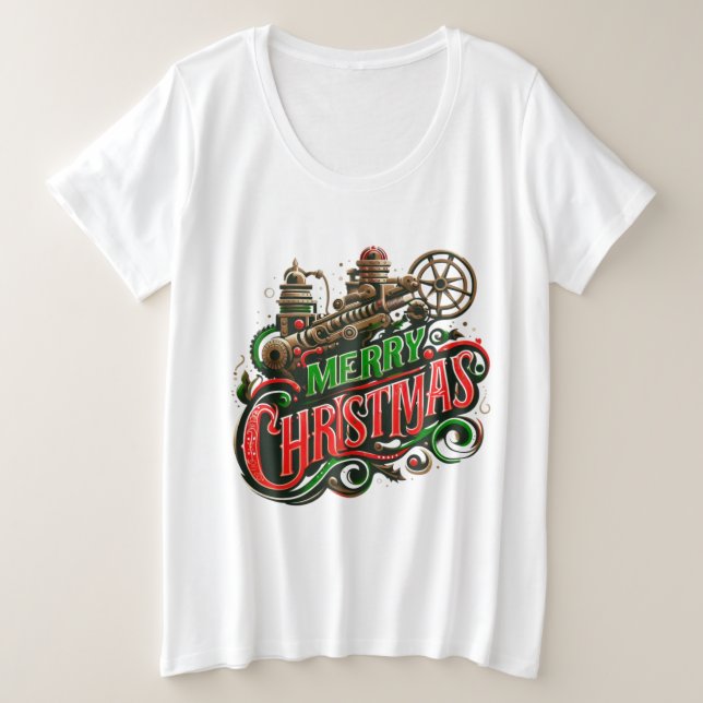 Camiseta Plus Size Merry Christmas steampunk (Frente do Design)