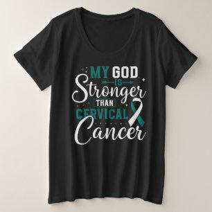 Camiseta Plus Size Meu Deus é mais forte que a consciência do Cancer