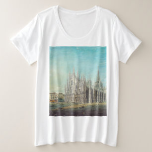 Camiseta Plus Size Milão Piazza del Duomo década de 1850 por Carlo Bo