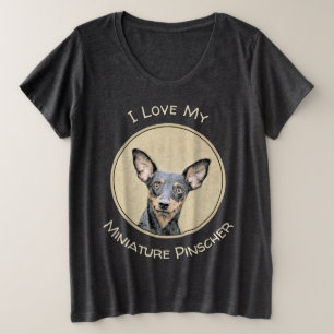 Camiseta Plus Size Miniatura Pinscher Pintando Bela Arte Original de 