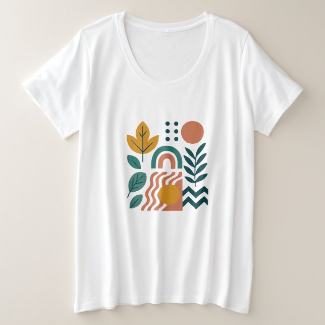 Camiseta Plus Size Modern Boho Abstrato Nature Wall Art (Frente do Design)